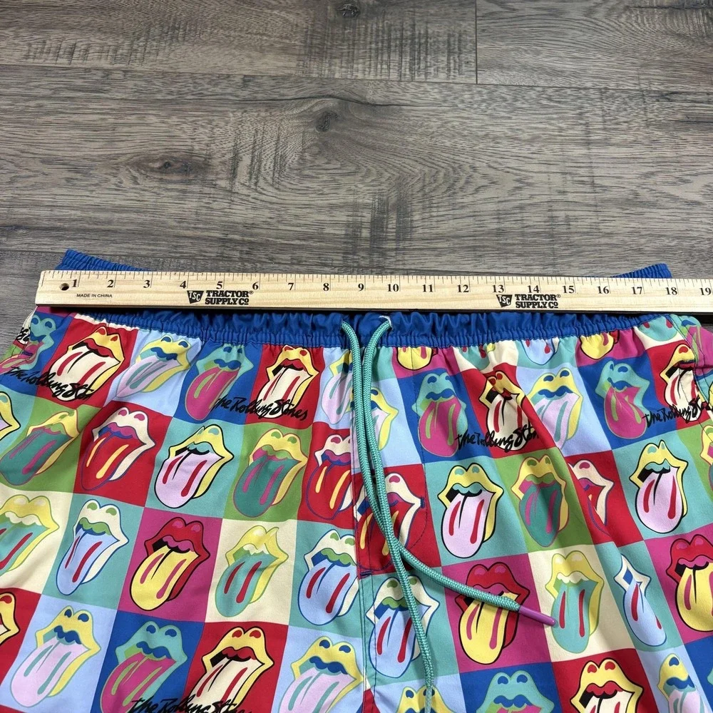 The Rolling Stones Swim Shorts Mens 2XL Multicolor Tongue Logo Band Swim‎ Trunks